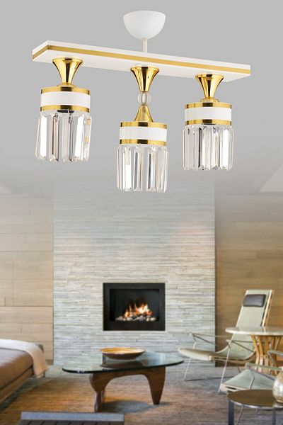 KUZEY AYDINLATMA Deep 3-Piece White Gold Crystal Stone Caka Modern Luxury Chandelier