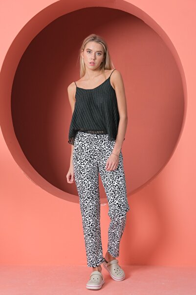 MAYSSTORE Black Winter Leopard Pajama Bottoms