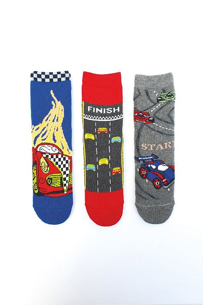 MEM SOCKS Детски чорапи против хлъзгане с шарки за кола от 3 части
