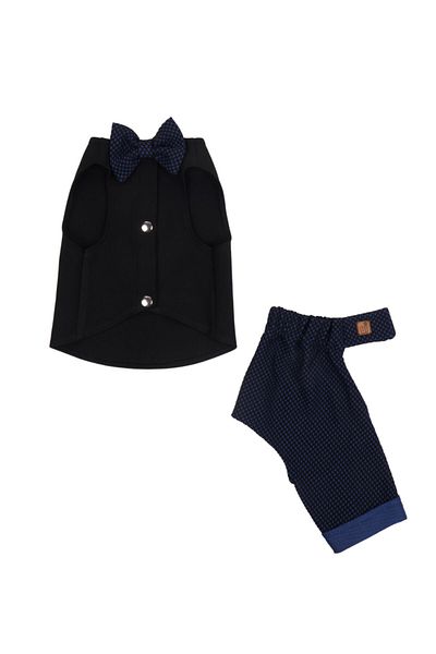 Bi Dolap Ponçik Bi Ponchik Vest Trousers Winter Fabric Midnight Blue Bow Cat Dog Outfit & Vest
