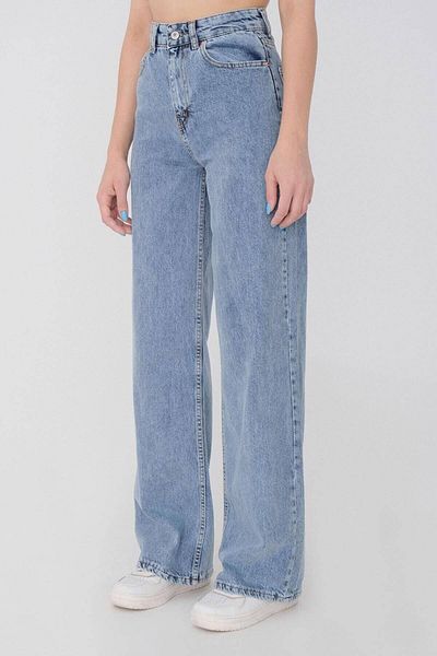 byhaziran butik Blugi de damă cu buzunare, cu talie super înaltă, cu picioare largi, pantaloni largi din denim cu picioare largi (Lycra)