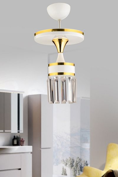 KUZEY AYDINLATMA Asli Chandelier with Tray White Gold Gilded Crystal Stone Single Modern Luxury Lighting