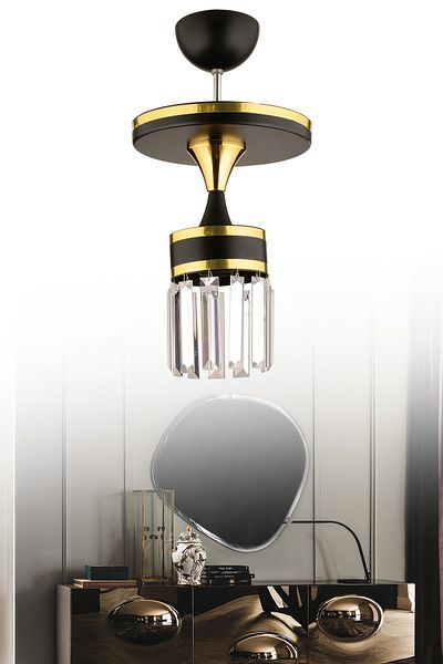 KUZEY AYDINLATMA Aslı Chandelier with Tray Black Yellow Crystal Stone Gilt Single Modern Luxury Lighting