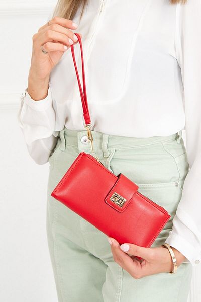 tuldar Women's Red Soft Texture Hand Strap Locked Phone Paper Money Compartment Card Holder and Wallet