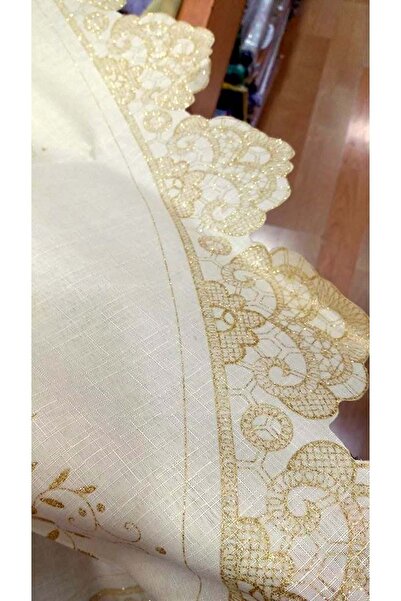 Mandaş Dertsiz Kesme Simli Yuvarlak Masa Örtüsü (160q)-gold