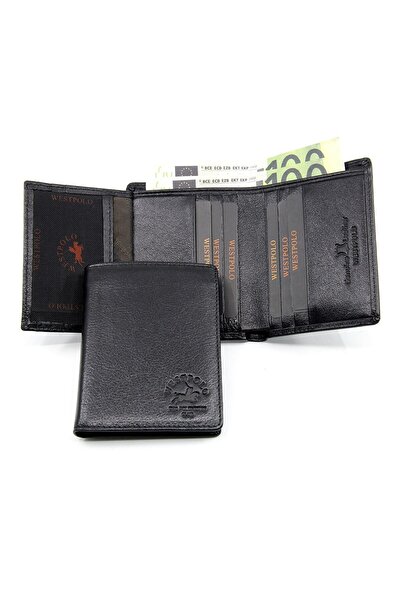 WEST POLO CÜZDAN Černá pánská peněženka z pravé kůže Pbu1900