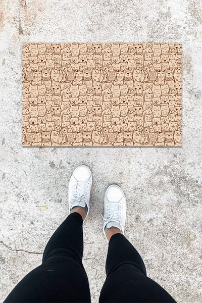 Silkcoat Home Digital Printing Beige Outdoor and Indoor Cat Pattern Door Mat