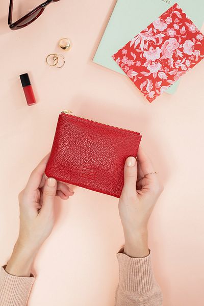 Leather Paper Leather Mini Red Wallet