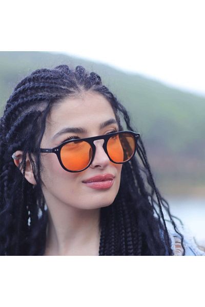 LOOKUP Orange Glass Black Frame - Flat Nose Sunglasses