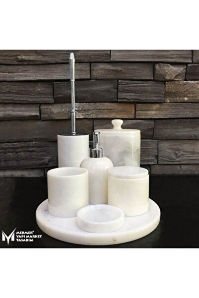 Genel Markalar Beyaz Mermer Krom Aparatlı 7'li Banyo Seti