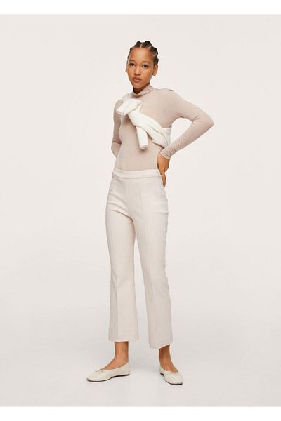 MANGO Woman Women's Ecru Short Flared Trousers