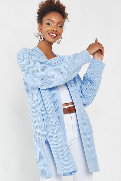 Hopoi Cardigan de tricotaj de buzunar albastru pentru femei Cck18012