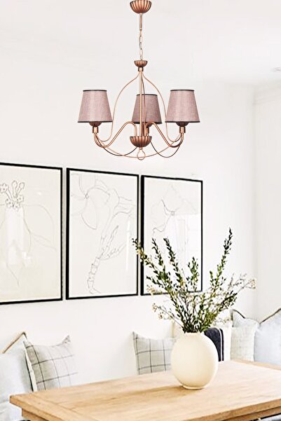 VENON Oyra 3-Piece Black Copper Dried Rose - Güven Chandelier (53856) E-27