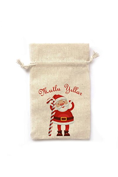 famous Yılbaşı Hediyelik 10 Adet Baskılı Lavanta Kesesi İpli-Noel Baba Bastonu