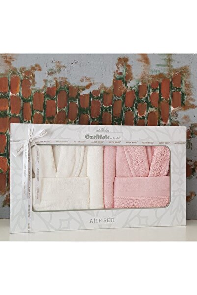 Özdilek Unisex Krem Pudra Destan Aile Bornoz Seti