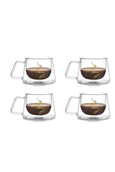 entarzlife 4 Pieces Double Walled Glass Mug Home Office Cup 200 ml Double Wall Thermal Insulated Glass Cup with Handle
