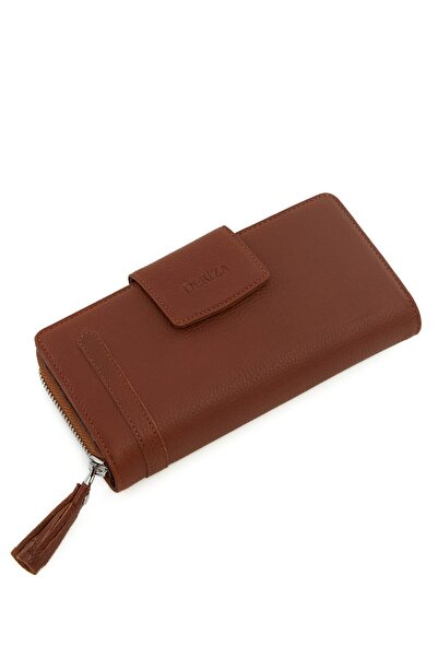 Deriza Prage Hakiki Deri Kadın Cüzdanı Taba