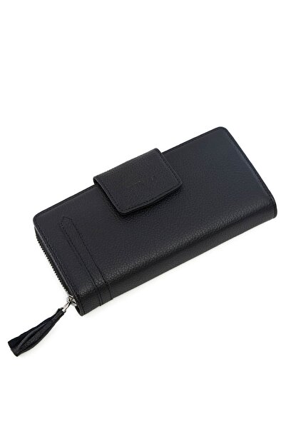 Deriza Prage Hakiki Deri Kadın Cüzdanı Siyah