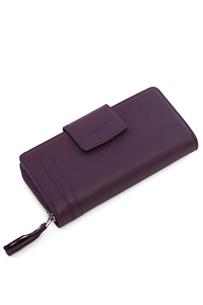 Deriza Prage Hakiki Deri Kadın Cüzdanı Mürdüm