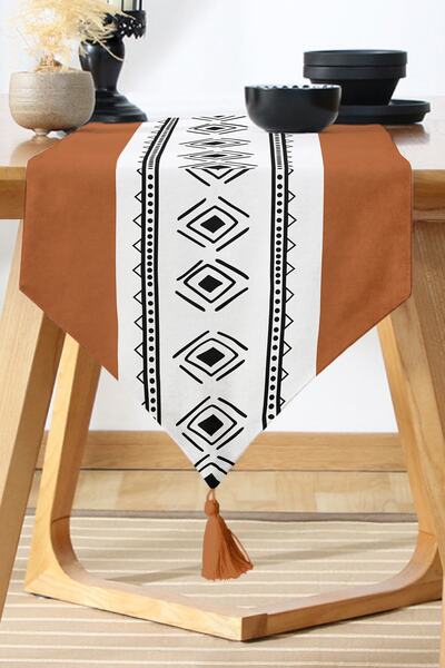 Nish & Royal Brown & White Background Ethnic Figured Bohemian Patterned Digit...