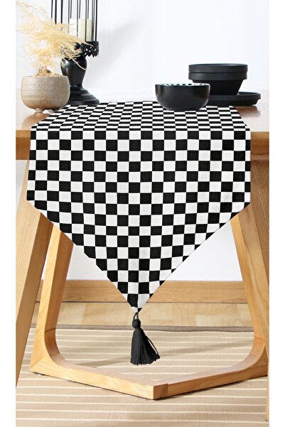 Nish & Royal Black and White Plaid Patterned Decorative Runner