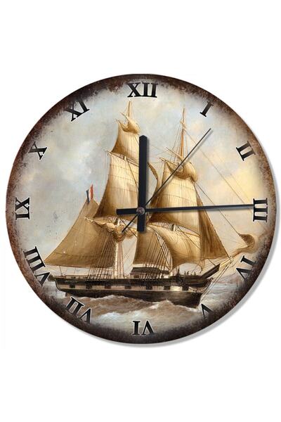 Generic Brand 50 cm Diameter Sailing Boat Shaped Wall Clock Fighting Waves
