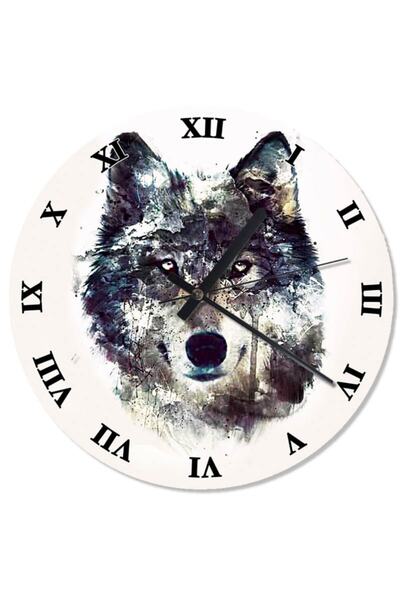 Generic Brand 30 cm Diameter Gray Wolf Themed Wall Clock