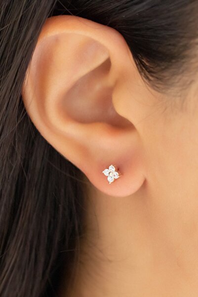 Lieza Gümüş Minimal Küçük Boy Çiçekli Yonca Küpe