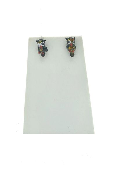 Dünyadan Hediyeler Italy Murano Glass Black Owl Earrings