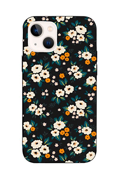 Spoyi Iphone 13 Uyumlu Çiçek Bahçesi Tasarımlı Siyah Lansman Telefon Kılıfı