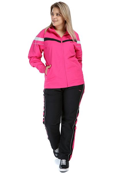 Fantasy Pink Women's Half Turtleneck Zippered Plus Size Tracksuit Set Edy958p