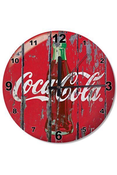Generic Brand Ceas de perete din lemn CocaCola cu diametrul de 30 cm