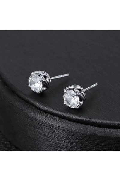 northstarshop White Zircon Stone Vintage Boutique Design Men's 316L Steel Earrings with Nails (Pair)