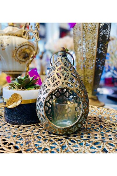 Mia Kuba Bakır Renk Metal Eskitme Dekoratif Mumluk-15cm