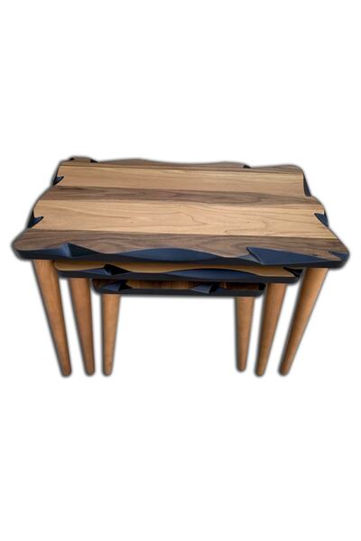 Evim-E Aksesuar Kütük Zigon Sehpa Cevize Siyah Tamamı Ahşap Boyalı