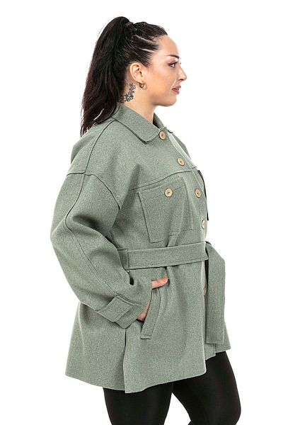 DISENTIS MODEST Plus Size Robe Seitenschlitz Fleto Tasche Gürtel geprägte grüne Jacke