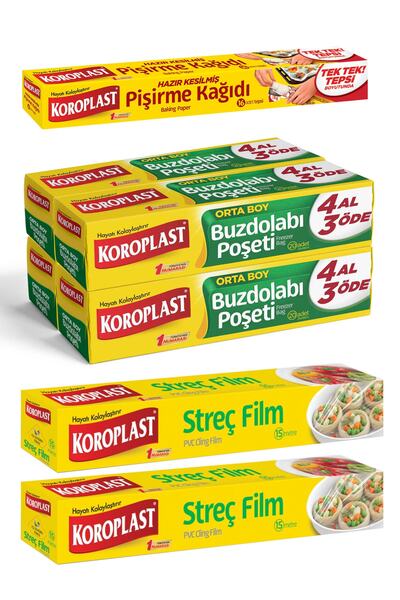Koroplast 4al 3 Öde Buz Dolabı Poşeti Orta Boy, Fırsat Paketi Pişirme Kağıdı ,streç Film,