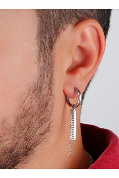 TakıConcept Deliksiz Sıkıştırmalı Sallantı Çelik Erkek Halka Küpe