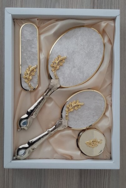 HEE-RAA Σετ χτένας καθρέφτη He-ra 30 εκ. μπεζ βελούδινο