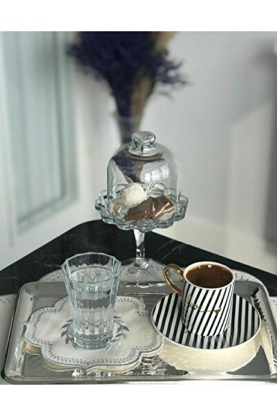 HİFA طقم منديل كوكتيل مطرز 2 قطعة (أبيض-فضي)