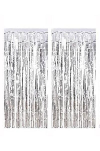 PartiVar Silver Tufted Glittering Background Door Curtain 90x240 Cm