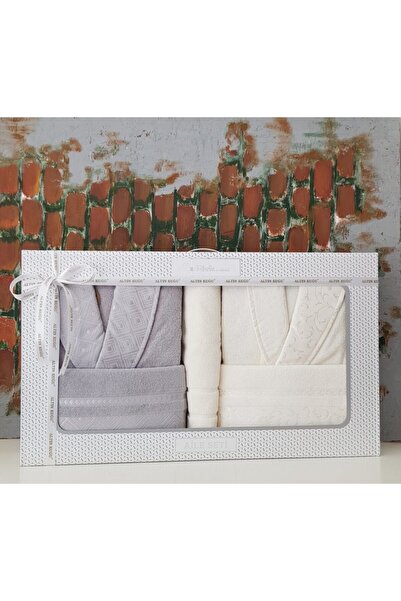 Özdilek 5 Parça Bornoz Seti- Gri Krem