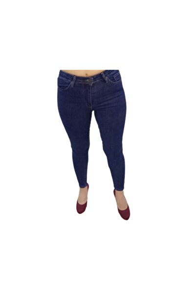 ZY BUTİK بنطلون جينز أزرق داكن ذو ساق ضيقة وخصر مرتفع