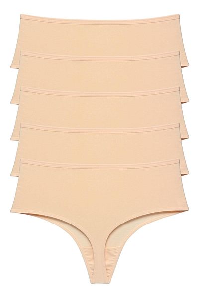LadyMelex Tanga de damă din bumbac cu talie înaltă - culoarea pielii pachet de 5