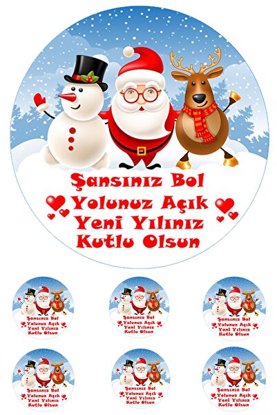 Pasta9 Yenilebilir Pasta Resmi Yılbaşı Pastası Pasta Resmi 6-8-10 Kişilik Pas...