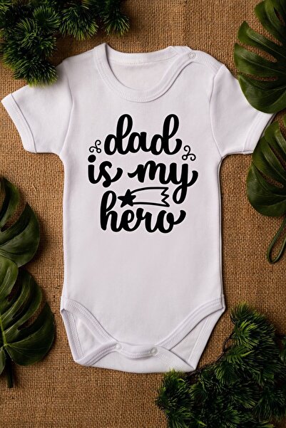 TUĞBABABY Unisex Bebek Dad Is My Hero Yazılı Beyaz Çıtçıtlı