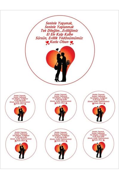 Pasta9 Yenilebilir Pasta Resmi Evlilik Yıldönümü Pirinç Kağıdından 6-8-10 Kiş...