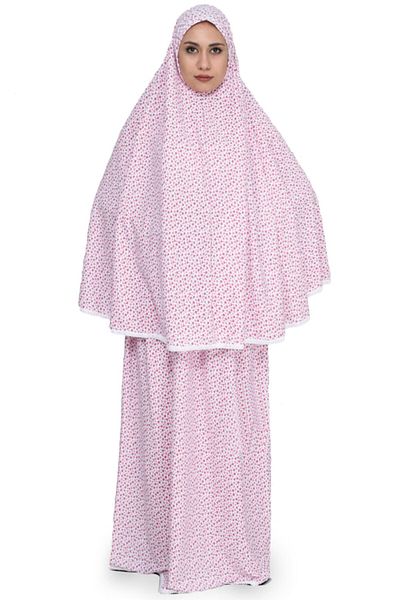 Reis Giyim 100% Cotton Double Set Sleeveless Red Floral Prayer Dress