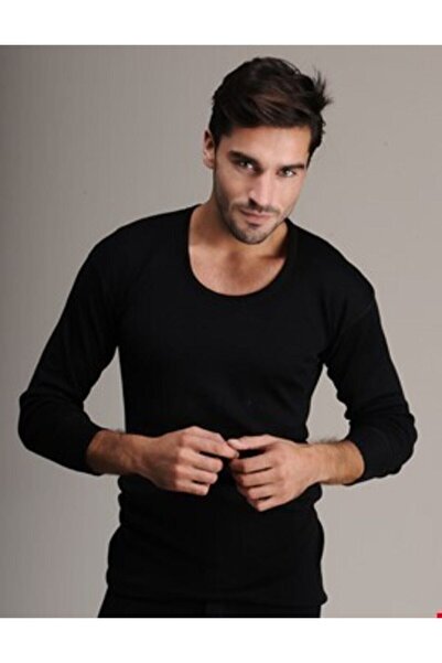 Hasyün Tricou negru cu mânecă lungă pentru bărbați - Lenjerie de lână