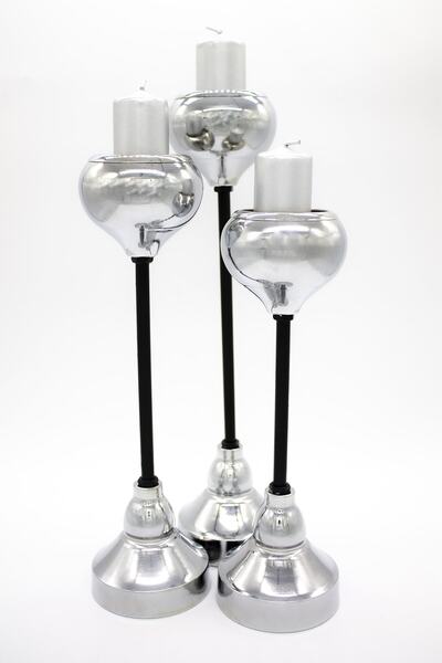 mba decor metal bending art 3 Lü Armut Siyah Gümüş Paslanmaz Şamdan Mumluk Ev...